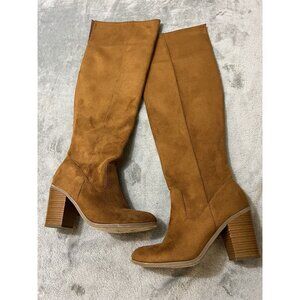 J Adams Women’s Sz 9 Over the Knee High Boots Brown Faux Suede Textile Cowboy